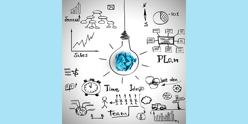 Hand draw business sketches over grey background. Business idea concept
